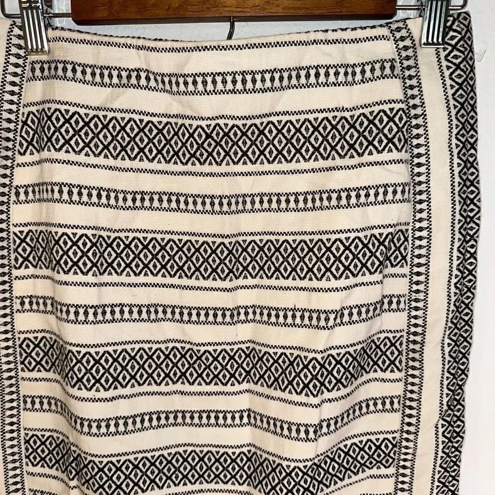 LOFT Womens 6P Ivory & Black Boho Embroidered Geometric‎ Canvas Pencil Skirt